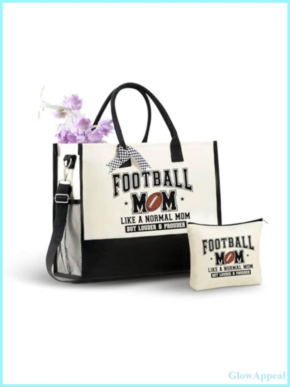 Canvas Tote Bag Set with Makeup Pouch & Zipper Closure